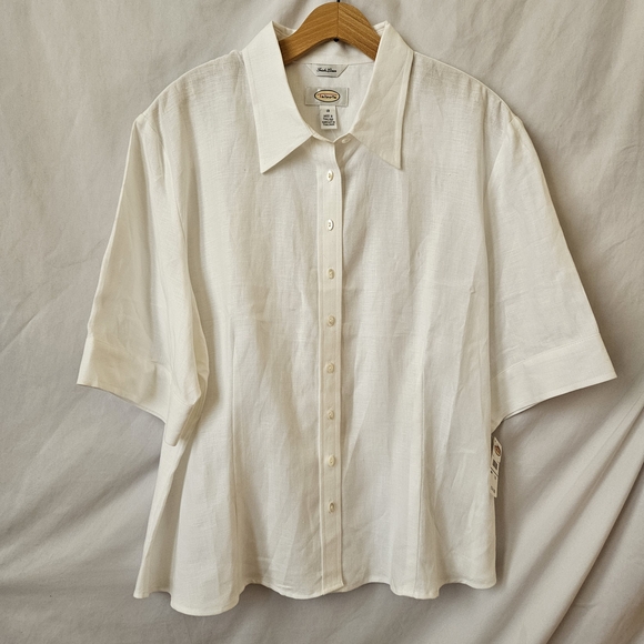 Talbots Irish Linen Button Up Blouse Womens 18 NWT Vtg Short Sleeve Office - Picture 1 of 11